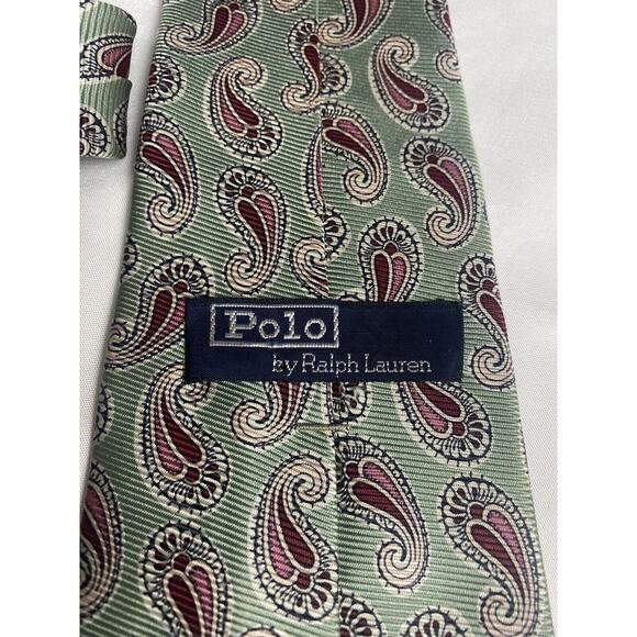 Polo Ralph Lauren Men’s Tie Green Paisley 100% Silk Hand Made in USA RN41381 - Picture 2 of 5